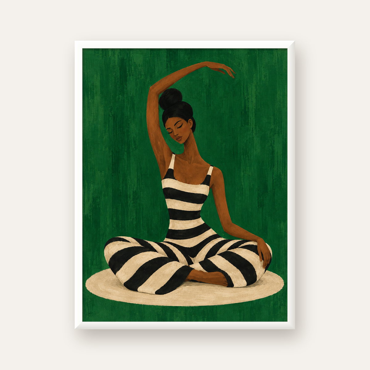 Zümrüt Yeşili Çizgili Yoga Molası Poster — beyaz çerçeveli dikey poster