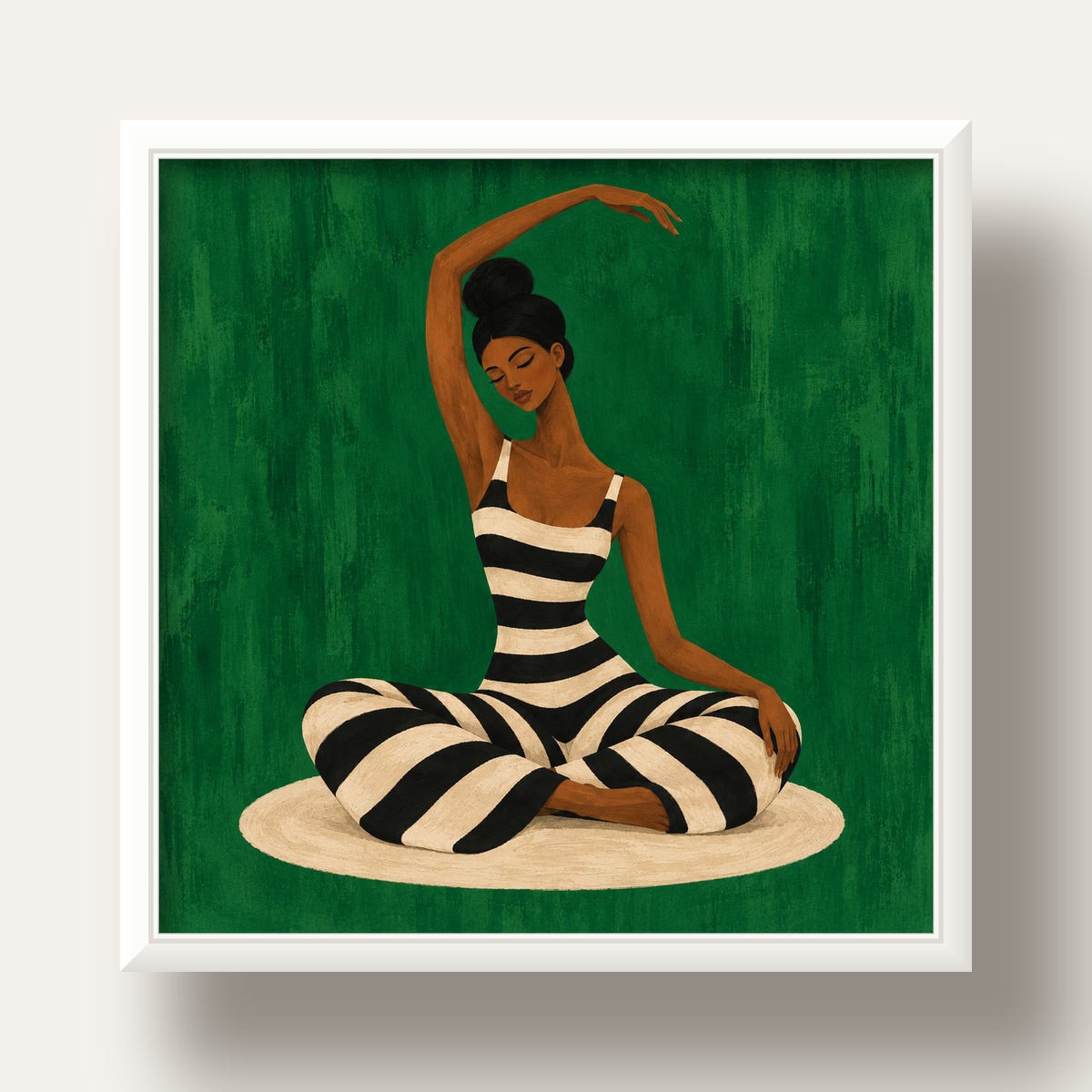 Zümrüt Yeşili Çizgili Yoga Molası Poster — beyaz derin çerçeveli