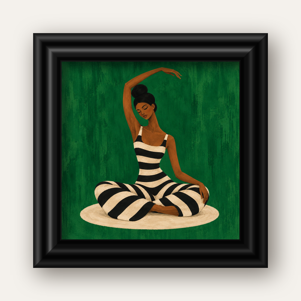 Zümrüt Yeşili Çizgili Yoga Molası Poster — siyah galeri çerçeveli