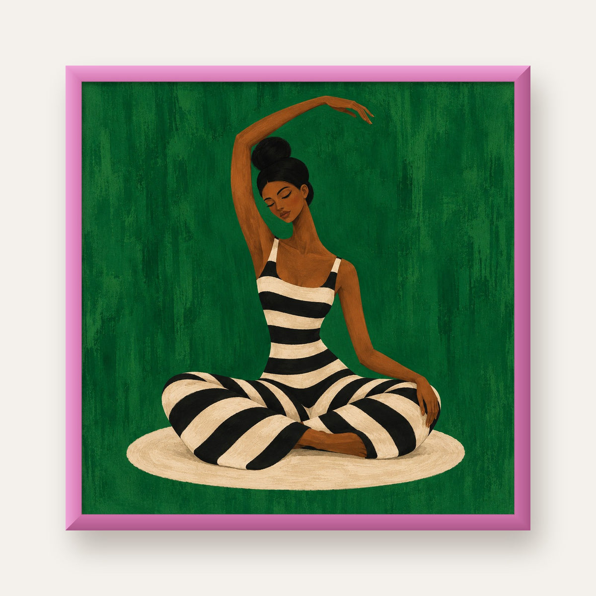 Zümrüt Yeşili Çizgili Yoga Molası Poster — pembe çerçeveli